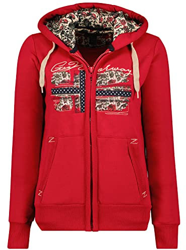 Geographical Norway Fabeaute Lady - Felpa Cappuccio Zip E Tasche Donna - Felpa Cappuccio A Maniche Lunghe - Abito Ideale Stagione Primavera Estate Autunno Inverno (Granato S-taglia 1)