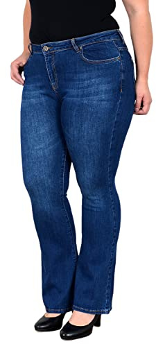 ESRA Jeans Damen Bootcut Jeanshose Flared High Waist Schlaghose Hose Stretch Schlagjeans bis Übergröße Plussize FB1, Jeansblau J114, 52
