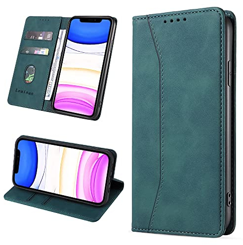 Leaisan Handyhülle für iPhone 11 Hülle Premium Leder Flip Klappbare Stoßfeste Magnetische [Standfunktion] [Kartenfächern] Schutzhülle für iPhone 11 Tasche - Malachitgrün