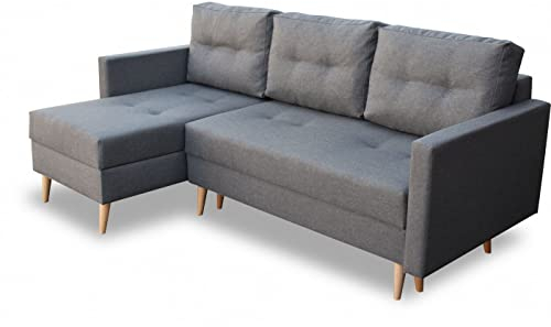 Bonni Ecksofa Malmo mit Schlaffunktion, Eckcouch, Schlafsofa, L-Form Sofa, Polsterecke mit Bettkasten, Klappsofa, Schlafcouch, Bettsofa, Couchgarnitur, Sofagarnitur (Graphit)