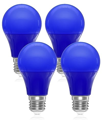 DoRight 9W Blaue LED Glühbirnen E27 - A19 blaue LED-Filament-Lampe E27 farbige Glühbirne 60W äquivalent nicht dimmbar für Hochzeit Halloween Weihnachten Party Bar Dekoration Beleuchtung (4-Pack)