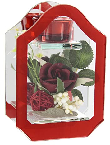 Flair Flower Kerzenhalter aus Glas mit Teelicht-Kerze und künstlichen Rosen - Romantische Deko für Feierlichkeiten und Hochzeiten - Rot, Polyester, Glas, Wachs