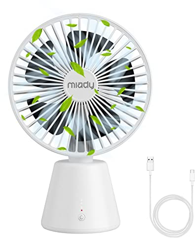 Miady USB Desk Fan, Upgraded 5000mAh Portable Desktop Fan 135°Auto-Oscillating 3 Speeds Mini Cooling Personal Table Fan for Home Office Travel Camping Outdoor,White,(PF04)