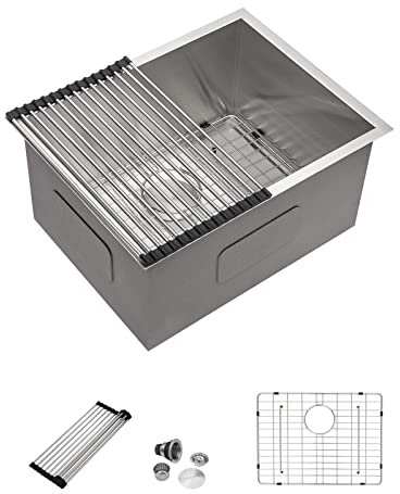 Dcolora 53,3 cm Unterbau-Waschspüle, Edelstahl, 30,5 cm tief, mit X-Rillen, 16 Gauge, Einzelschüssel, Waschküche, Waschbecken, rechteckig, unter der Theke, Küchenspüle, 53,3 x 45,7 x 30,5 cm