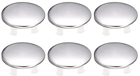 sourcing map Sink Trim Overflow Cover, 6Pcs Sink Overflow Rings Metal Bathroom Kitchen Basin Single Layer Hole Insert in Round Caps, Silver