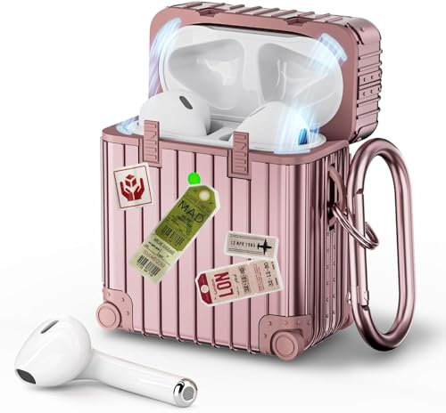 VISOOM Kompatibel mit AirPods Hülle AirPods Case Cute Apple Airpods 2 & 1, Upgrade Voller Schutz Weiches TPU Suitcase Schutzhülle mit karabiner[Front-LED Sichtbar] (Roségold)