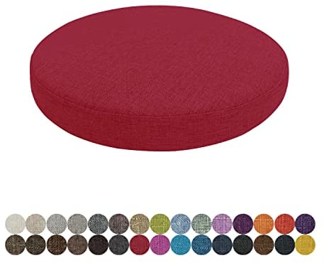 Lsjoaw Rund Sitzkissen Stuhlkissen 30 X 30 X 3CM(1 Pieces) Leinen Sitzpolster Abnehmbares Memory Schaum Runde für Stuhl Bank Hocker Haus Küche Esszimmer Garten Büro Sitzauflage,Rot