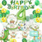 Juego de vajilla de fiesta de dinosaurio para 4 años, decoración de cumpleaños para 4 años, globos de dinosaurio, platos de papel, servilletas, mantel para fiesta de cumpleaños infantil, decoración