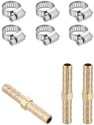 MACHSWON Barb Hose Fitting, for Water Fuel Air Oil and Gas, 6 x 39mm Straight Coupler Quick Connector Adapter with 6-12mm Adjustable Stainless Steel Hose Clamps, 3pcs