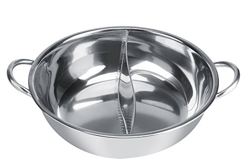 Leopacat Olla Hot Pot, Chino Yuanyang Olla Caliente,2 En 1 Fondue Shabu Shabu Hotpot Multifuncional Con Divisor Acero Inoxidable Doble Asa Para Estufa de Gas con Placa de InduccióN