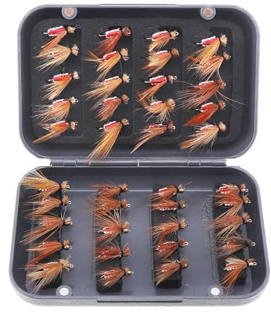 OriGlam 40pcs Fly Fishing Lures Kit With Box, Trout Lure Lifelike Hooks Artificial Bait for Bass Salmon
