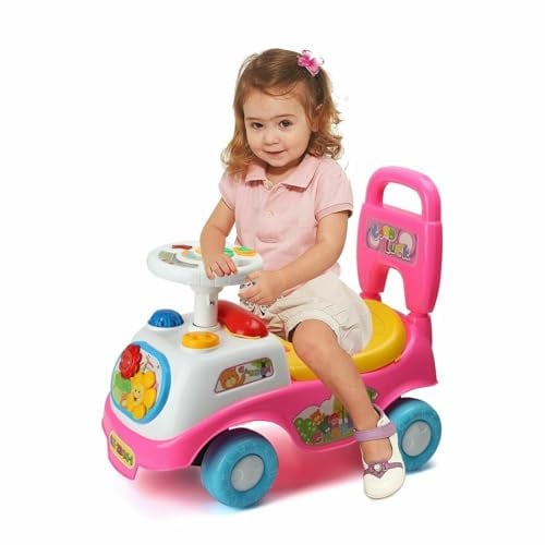 Kids First Ride On Cars Girls Boys Push Along Musical Car Infant Walker Buggy Car Toy Colourful First Steps Toddler Trike with Storage Box (Pink)