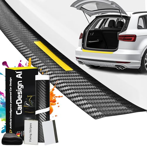 CarDesign AI Boot Sill Protector suitable for VW Scirocco 3 III (5-Door, Coupé): Car Rear Bumper Paint Protection Film and Anti-Scratch Set for Offroad, Dog, Loading (Carbon-Yellow)