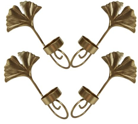 Alipis 4 Stück Wandkerzenhalter Mit Blattmuster Ginkgoblatt-wanddekoration Kerzenleuchter Wandkunst Hängender Kerzenständer Teelichthalter Osterkerzenhalter Requisiten Schmiedeeisen