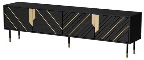 Comfivo Meuble TV Charlotte P104 Stratifié Noir Or