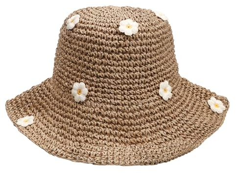 MILAKOO Floppy Eimer Hut Bestickt Gänseblümchen Blume Stroh Sonnenschirm hohlen Fischerhut für Outdoor