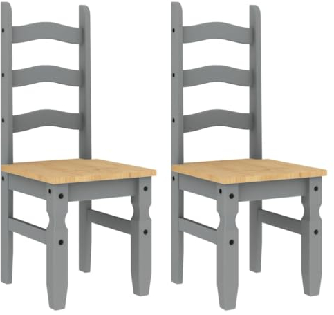 vidaXL Essstühle 2 STK., Holzstuhl Stuhl für Esszimmer Küche, Esszimmerstuhl Küchenstuhl Hochlehner, Restaurantstuhl Hotelstuhl, Grau Massivholz Kiefer