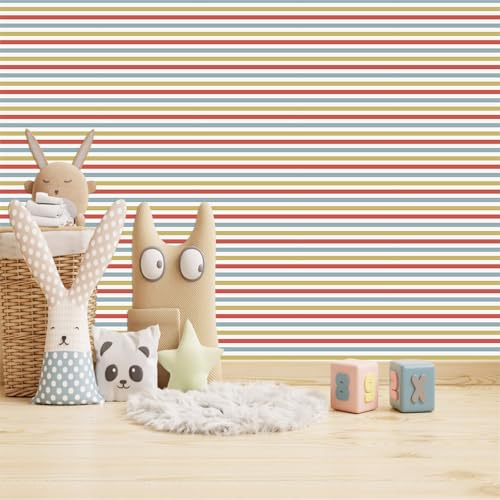 Selbstklebende Tapete Rote Blaue Streifen Strukturtapete Wandtattoo Schlafzimmer Tapete Selbstklebend Vliestapete Wallpaper for Living Room Tapeten Leicht zu Entfernen Wandschutzfolie 40x100cm/1 Pcs