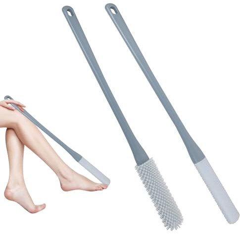 2PCS Toe Gap Cleaning Brush, 15.7 Silicone Foot Scrubber with Long Handle for Foot Seniors, Elderly, Disabled (Grey)