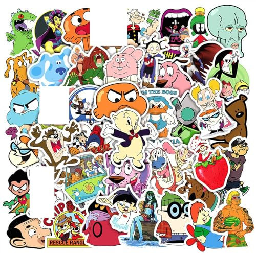 Cartoon Stickers, 50 Pezzi Adesivi Classici Misti, Impermeabili Adesivi In Vinile, Adesivi Cartoon Anime Tema per Computer Portatile, Bottiglia D'acqua, Computer, Skateboard, Moto, Bagagli