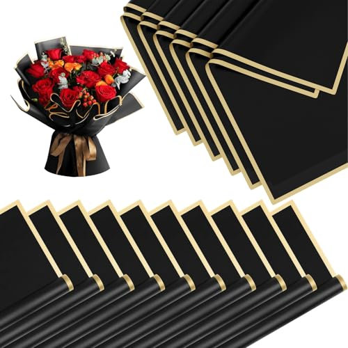 20 Stück Blumenstrauß Geschenkpapier, Blumen Papier, Blumenpapier Wasserdicht, für Floral, Hochzeit, Geburtstag (Schwarz)