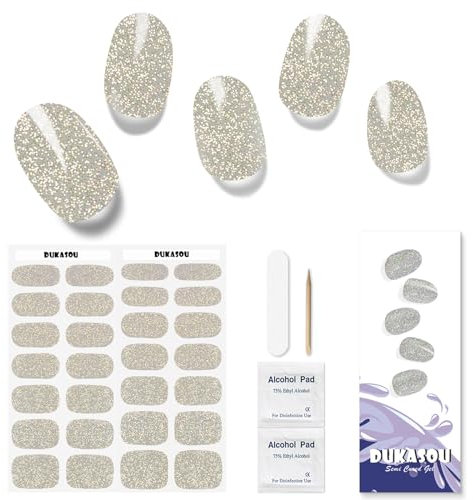 DUKASOU Gel Nail Strips - 28 pcs Gel Nail Stickers-Full Wraps- Salon Quality Soft Holy Gels Nails Stickers UV- Long Lasting, UV Lamp Compatible, Easy to Carry& Use & Remove