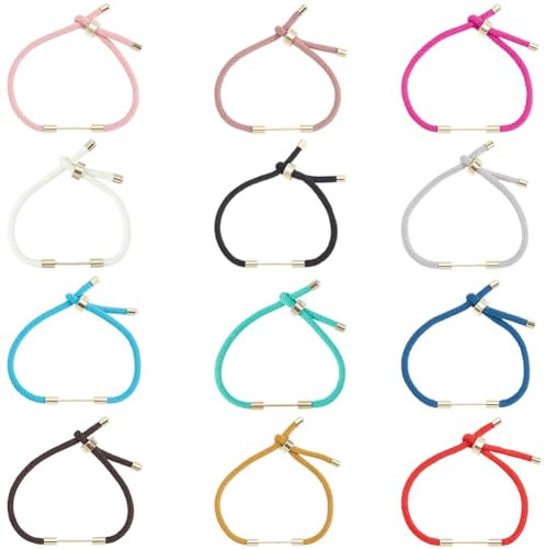 SUNNYCLUE 12Pcs 12 Colors Braided Cord Bracelet Adjustable Nylon Bracelets Bulk Colorful Metal Brass Golden Knots Thread Rope Beaded Chain for Jewellery Making Friendship Bracelet DIY Crafts Findings