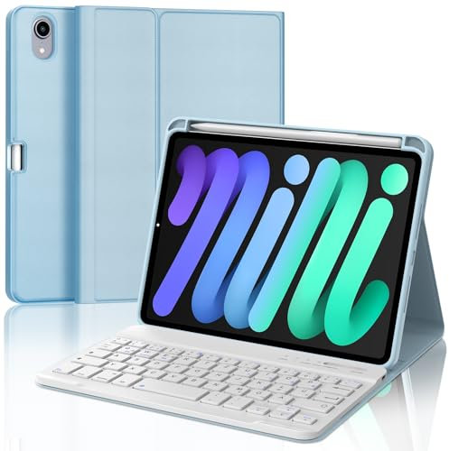 IVEOPPE Tastatur für iPad mini 7 (A17 pro) 2024 / Mini 6 2021, Hülle mit Tastatu Magnetisch Bluetooth Abnehmbare QWERTZ für iPad mini 6a/7a Generazione 8.3 Zoll, Blau