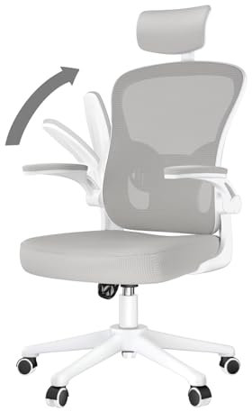 naspaluro Sedia da Ufficio, Sedia Ufficio Ergonomica, Poltrona Ufficio con Poggiatesta e 90° Bracciolo Regolabile, Sedia scrivania Traspirante con Supporto Lombare, Grigio