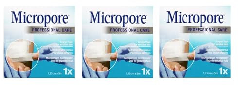 Micropore Surgical Tape for Sensitive Skin, Hypoallergenic Medical Tape - 1.25cm x 5m (3 Rolls) - Professional Care Adhesive Tape for Wound Care, Eyelash Extensions, Lash Laminating & First Aid
