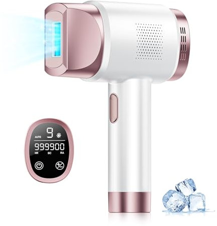 21J IPL Geräte Haarentfernung mit Eiskühlungssystem, Laser Haarentfernung mit 3 Funktionen, 9 Energiestufen, Haarentfernung Laser für Frauen Männer Gesicht Arme Bikinizone Körper Beine, Rose Gold