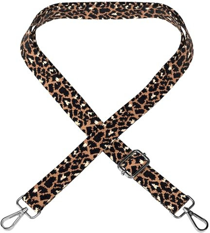 EAZY CASE - Verstellbarer Taschengurt, Ersatz Gurt für Handtaschen, Schulterriemen für Umhängetaschen, dünner Riemen für Taschen und Tragetaschen, DIY Taschenband, Leo - Schwarz Braun Metall Silber