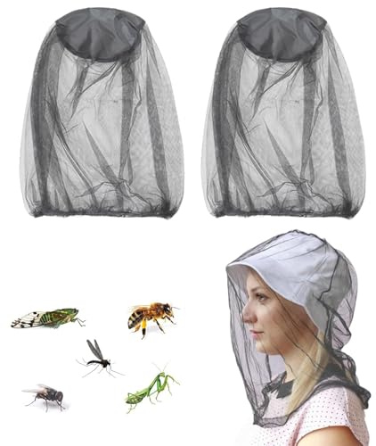 2 Stück Mückenschutzhaube, Insektenschutz, geeignet für Outdoor, Camping,Moskito Kopfnetz Nylon Moskitonetz Kopfschutz Feinmaschiges Insektennetz,für Reisen Wandern Camping Klettern,Schwarz