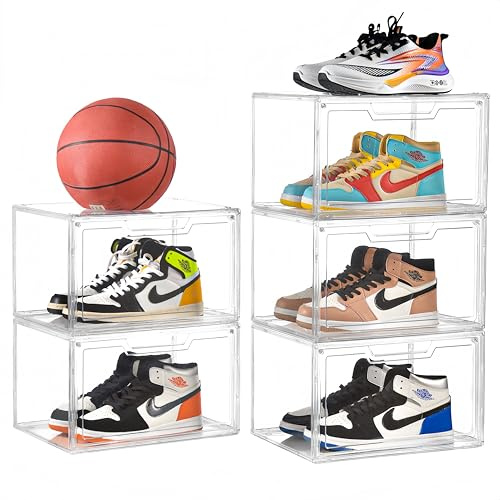 KOKOIN Magnetische Acryl-Schuhboxen – 360° transparent, stapelbar, Sneaker-Aufbewahrungs- und Organizer-Box, professionelle Schuhvitrine und Mehrzweck-Aufbewahrungsbehälter für Schrank (5 Stück)
