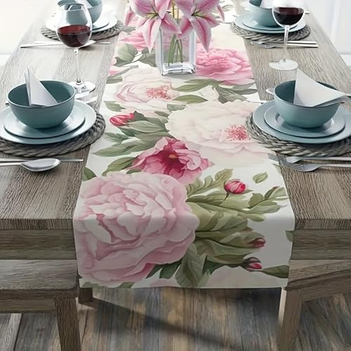 Chemin de table floral, motif pivoine rose, décoration élégante de table de salle à manger, 33 x 182,9 cm