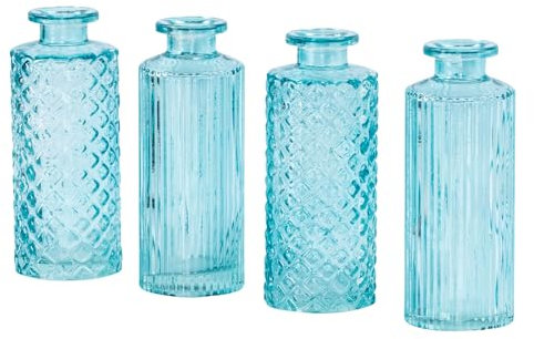 4er Set Vase Türkis H13cm Glas Blumenvase Retro Tischdeko Frühlingsdeko Glasvase Dekovase