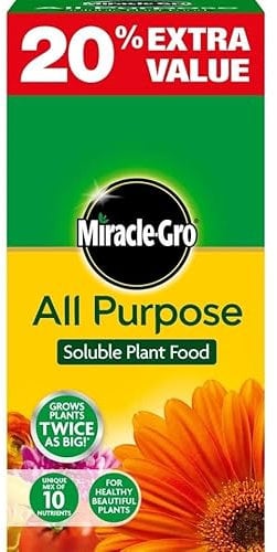 Miracle-Gro All Purpose Soluble Plant Food Fast Acting Fertiliser for Flowers, Vegetables, Shrubs & Houseplants, Indoor & Outdoor, 500g or 1.2kg Feeds Every 2 Weeks, (Orange - 1 Pack (1.2kg))