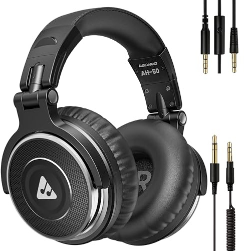 Audio Array AH-50 Professional DJ Headphone | 50mm Drivers | 32Ω | 20Hz-20kHz | Dual Detachable Cables With Mic & Controls | Buddy Share Technology | 105 dB SPL | One Ear Listening | Monitoring,Mixing