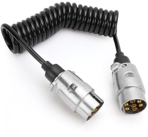WJMY 3M Anhängerkabel 7 Polig Verlängerung Kabel für Anhänger mit Metall Stecker 7 Poliges 12V TPU Anhänger Kabelbaum Spiralkabel, Männlich zu Männlich Für RV KFZ LKW