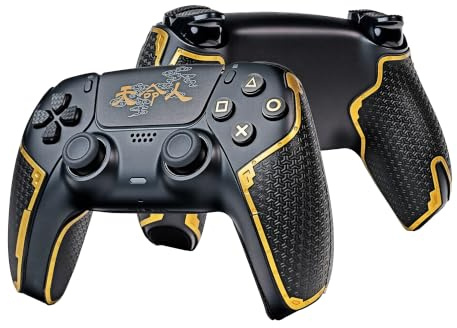 SHADOW BOOLT Controller Griffe für PS5 DualSense, Anti-Rutsch, Mehrtextur, Schweißabsorbierend, Vorgeschnittenes Grifftape Set (Schwarz & Gold, 2.0 für DualSense)
