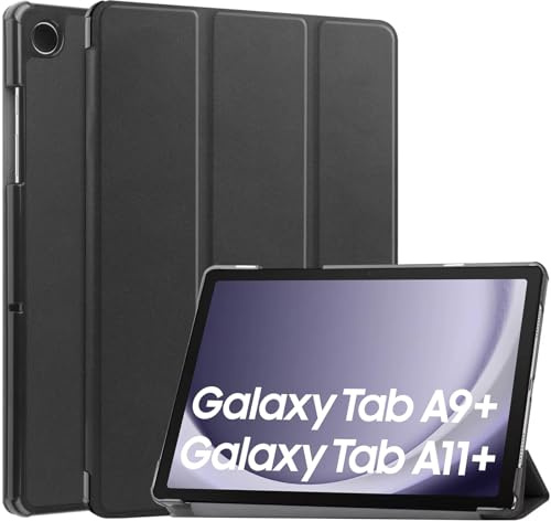 iCatchy for Samsung Galaxy Tab A11 Plus Case 11 Inch 2025, iCatchy Leather Stand Cover Galaxy Tab A11 Plus Samsung A11 Tablet Case, SM-X310 SM-X315 SM-X236 5G, Translucent Hard Shell Back, Black