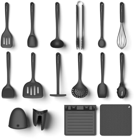 Hoffmann Küchenhelfer-Set, Anthrazit, Silikon-Edelstahlkern, Spülmaschinenfest, Hitzebeständig, Antihaft, Küchenutensilien-Set, Vorteilsset (16-teilig)