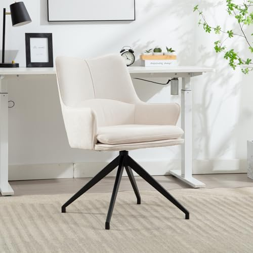 DAYALANE Modern 360°Drehbar Bürostuhl, Schreibtischstuhl mit Armlehnen aus Chenille, Drehstuhl Computerstuhl Arbeitsstuhl für Büro Wohnzimmer Schlafzimmer, Beige