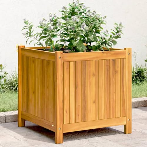 Emmtore Pflanzkübel mit Einlage 50x50x50 cm Planter,Flower Pot with Insert,Flower Box for Garden,Balcony, Patio,Planter,Raised Bed,Flower Pot, Massivholz Akazie