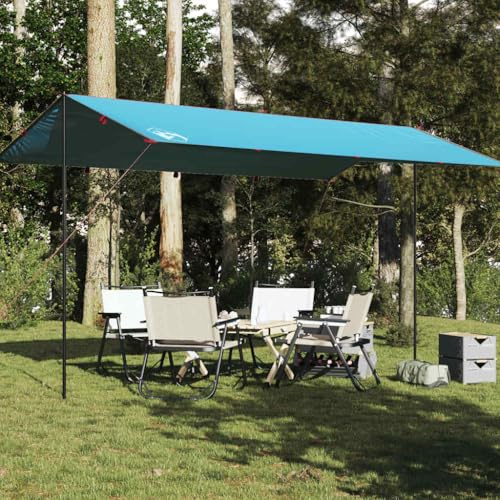 Tarp Blau 500x294 cm Wasserdicht aus 185T Polyester mit PU-Beschichtung, Ultraleicht und Winddicht, multifunktional als Campingplane für Trekking, Outdoor, Strand und Biwak mit Tragetasche