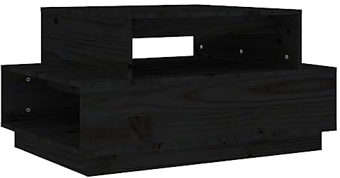 QJBSAVVA Couchtisch Schwarz 80x55x40,5 cm - Massivholz Kiefer Wohnzimmertisch mit Ablage - Eleganter Beistelltisch Holztisch für Wohnzimmer und Lounge - Stabiler Sofatisch Rechteckig