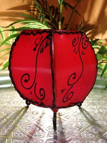 Mediterranes Windlicht Teelichthalter Hessa rot aus Ziegenleder 14 cm