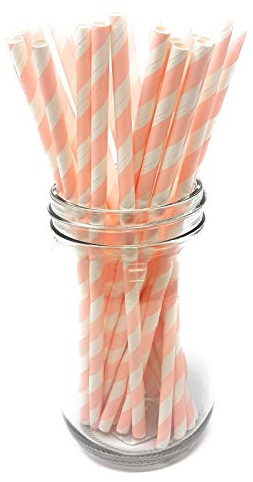 Picture Perfect Party Premium Paper Straws [Pack of 25 Drinking Straws] (Pastel Pink Stripes)