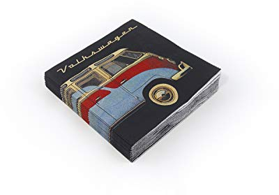 BRISA VW Collection - Volkswagen Servietten-Tisch-Papier-Tücher mit T1 Bus Motiv (Bus & Käfer/Schwarz/3-lagig)