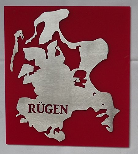 Eigenmarke RÜGEN Insel Silhouette Edelstahl auf Acrylplatte (rot)